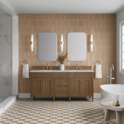 James Martin Vanities Brittany 72" Saddle Brown Double Vanity With 3 CM Tajnar Eclos Top