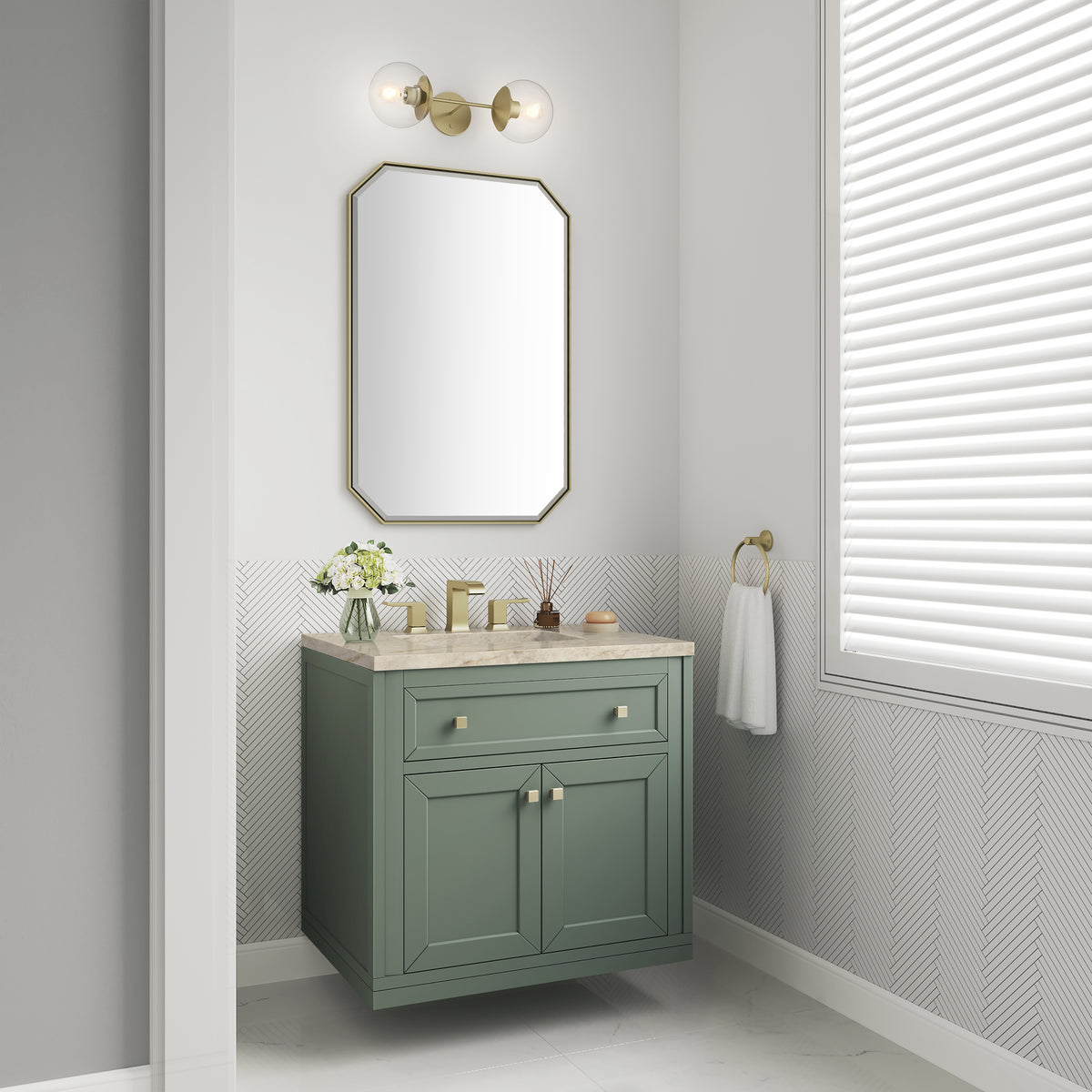 James Martin Vanities Chicago 30" Smokey Celadon Single Vanity With 3 CM Tajnar Eclos Top