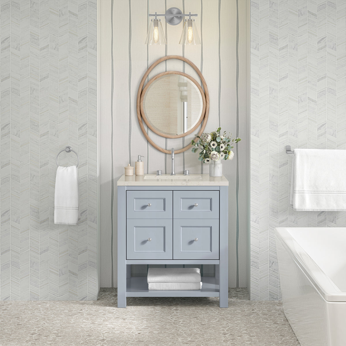 James Martin Vanities Breckenridge 30" Serenity Blue Single Vanity With 3cm Siberian Silestone Top