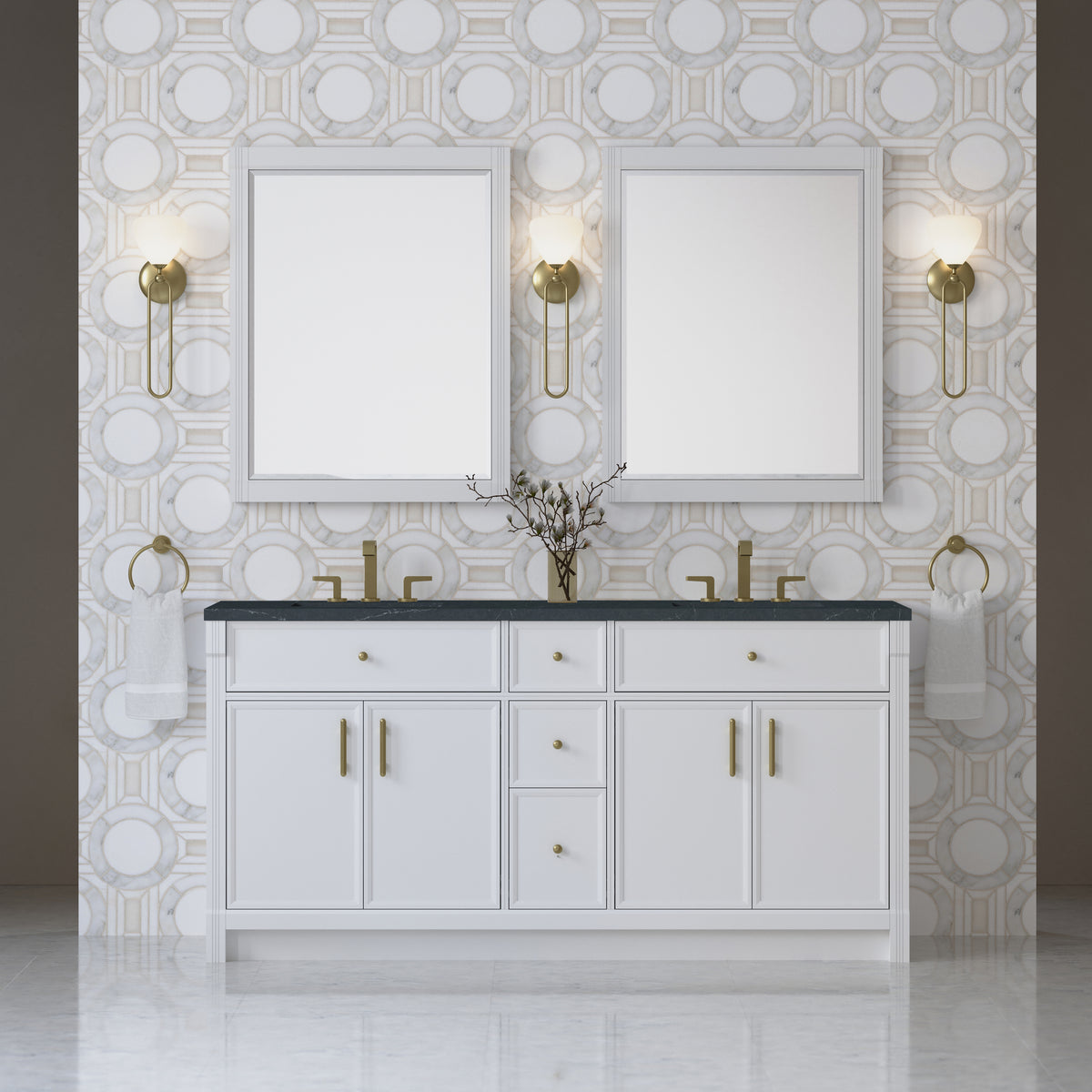 James Martin Vanities Bellshire 72" Bright White Double Vanity With 3 CM Charcoal Soapstone Silestone Top