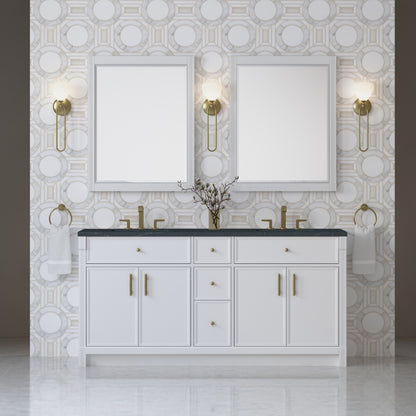 James Martin Vanities Bellshire 72" Bright White Double Vanity With 3 CM Charcoal Soapstone Silestone Top