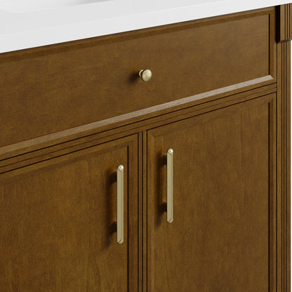 James Martin Vanities Bellshire 96" Honey Oak Dual Vanity Set With 3 cm Siberian Silestone Top and 24" Make-Up Counter