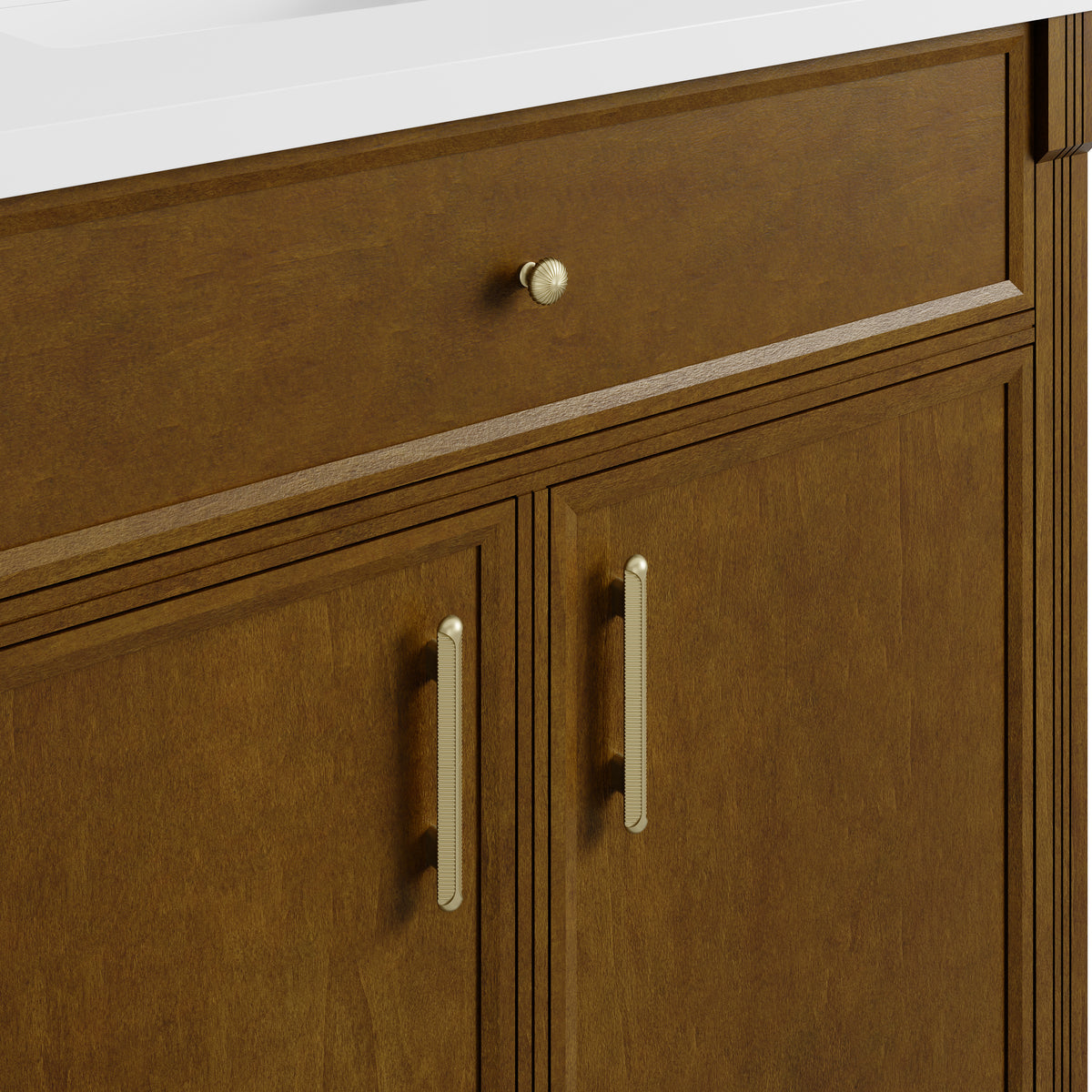 James Martin Vanities Bellshire 36" Honey Oak Single Vanity With Single Hole 3 CM White Zeus Silestone Top and Matching Backsplash