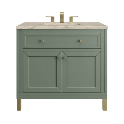 James Martin Vanities Chicago 36" Smokey Celadon Single Vanity With 3 CM Tajnar Eclos Top