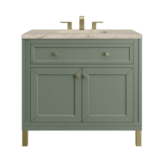 James Martin Vanities Chicago 36" Smokey Celadon Single Vanity With 3 CM Tajnar Eclos Top