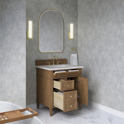James Martin Vanities Brittany 30" Pecan Single Vanity With 3 CM Eternal Jasmine Pearl Silestone Top