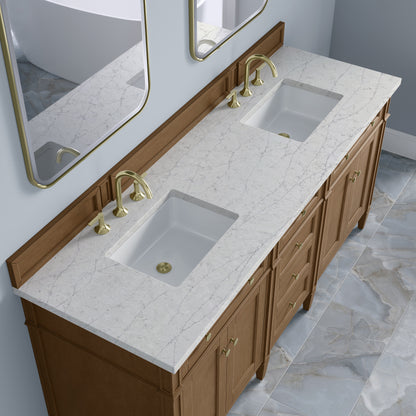 James Martin Vanities Brittany 72" Pecan Double Vanity With 3 CM Eternal Jasmine Pearl Silestone Top