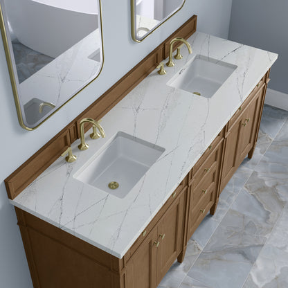 James Martin Vanities Brittany 72" Pecan Double Vanity With 3 CM Ethereal Noctis Silestone Top