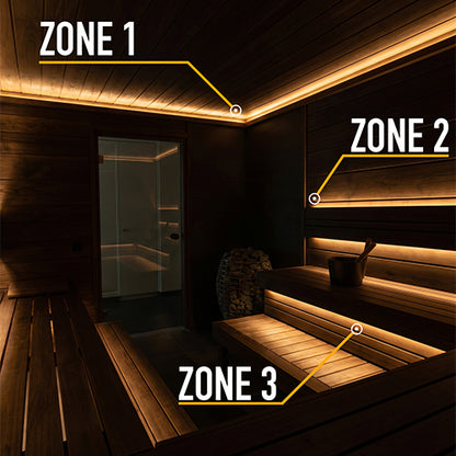 PROSAUNAS Three-Zone 3 x 10' Linear White Dimmable LED Neon Sauna Light Kit
