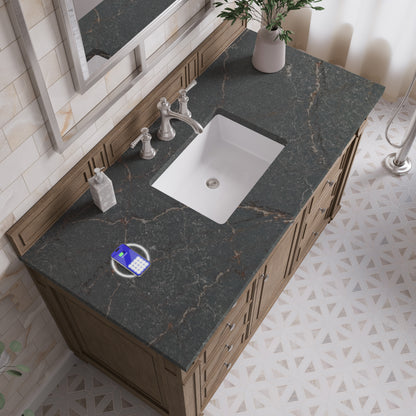 James Martin Vanities Bristol 48" Whitewashed Walnut Single Vanity With 3 CM Parisien Bleu Silestone Top and FreePower Wireless Charger