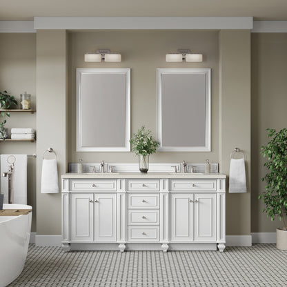 James Martin Vanities Bristol 72" Bright White Double Vanity With 3 CM Siberian Silestone Top