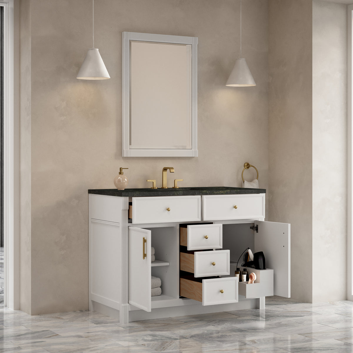 James Martin Vanities Bellshire 48" Bright White Single Vanity With 3 CM Phantome Eclos Top