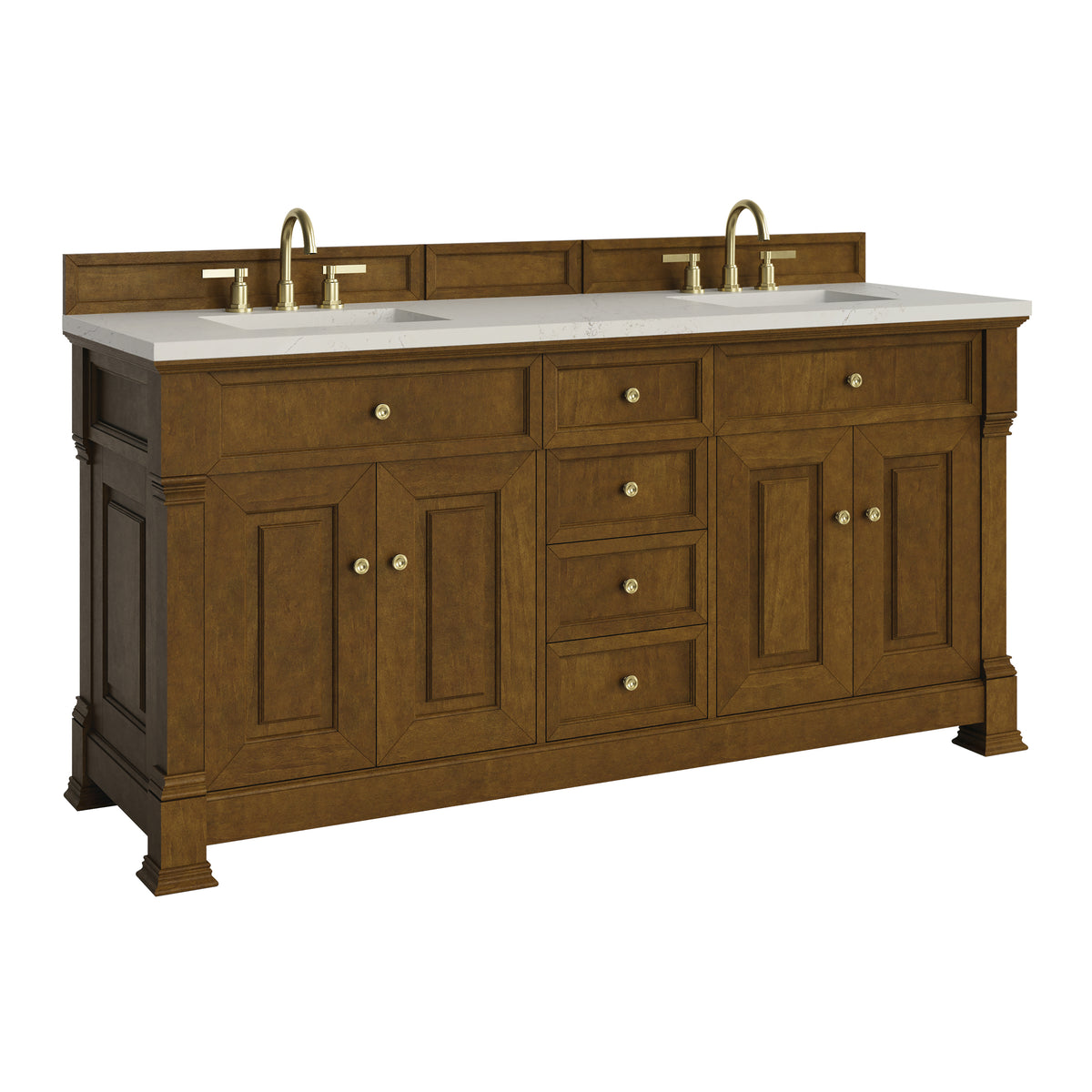 James Martin Vanities Brookfield 72" Honey Oak Double Vanity With 3 CM Siberian Silestone Top and FreePower Wireless Charger