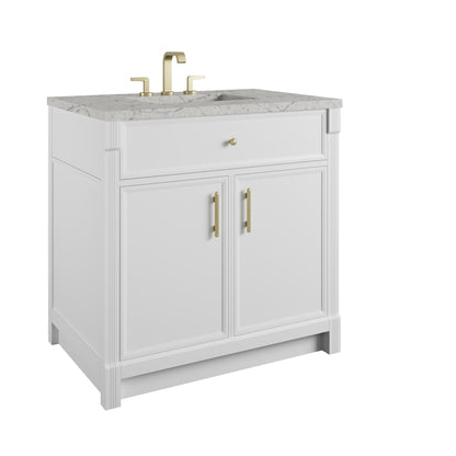 James Martin Vanities Bellshire 36" Bright White Single Vanity With 3 CM Eternal Jasmine Pearl Silestone Top