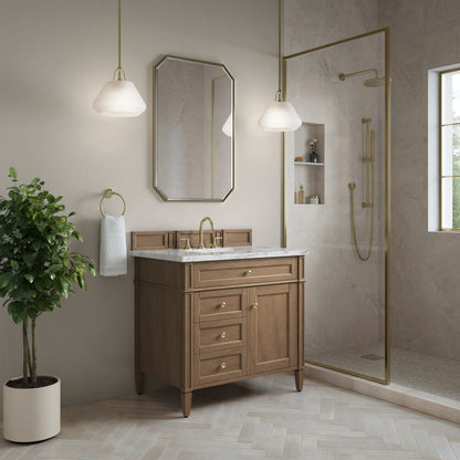James Martin Vanities Brittany 36" Pecan Single Vanity With 3 CM Carrara Marble Top