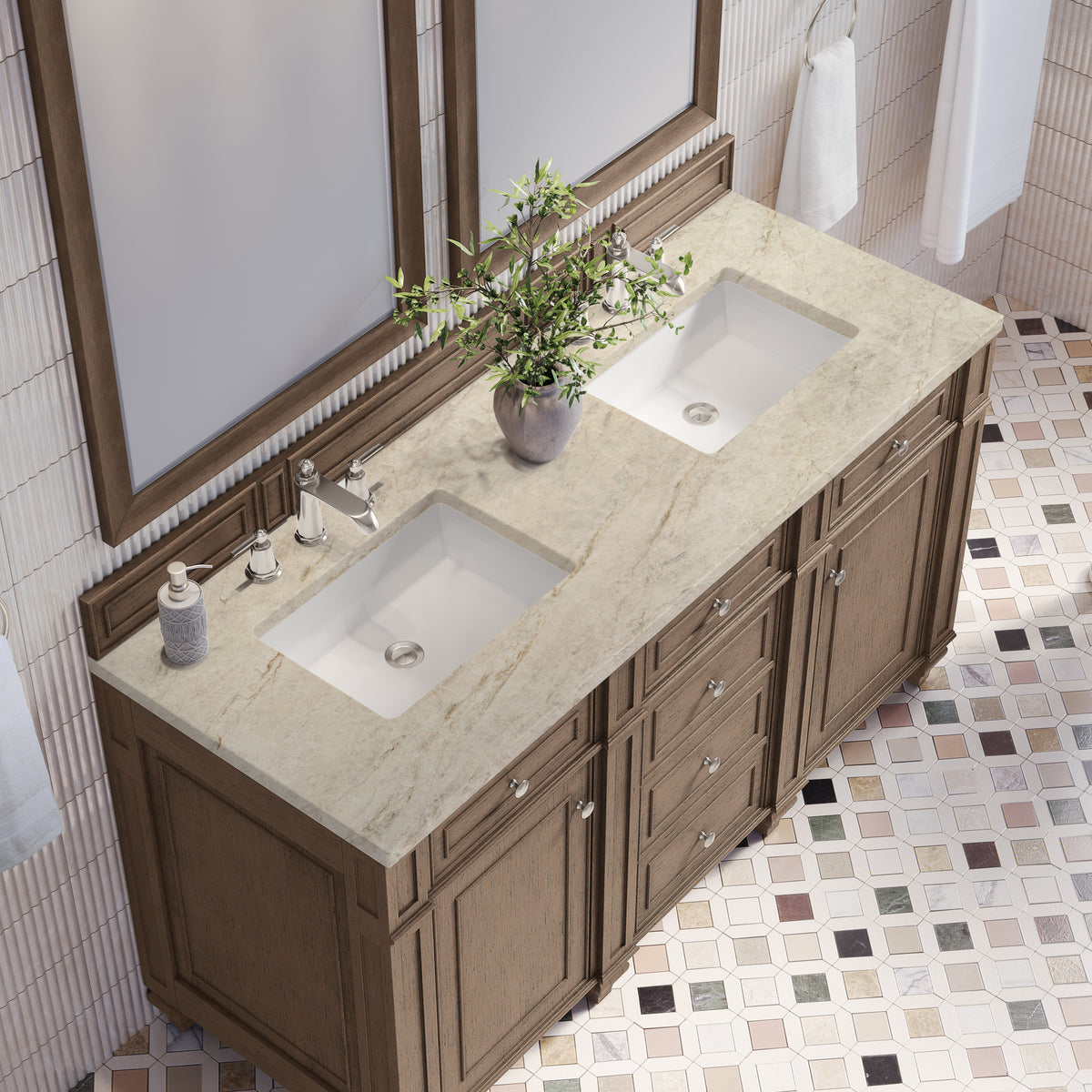 James Martin Vanities Bristol 60" Whitewashed Walnut Double Vanity With 3 CM Tajnar Eclos Top