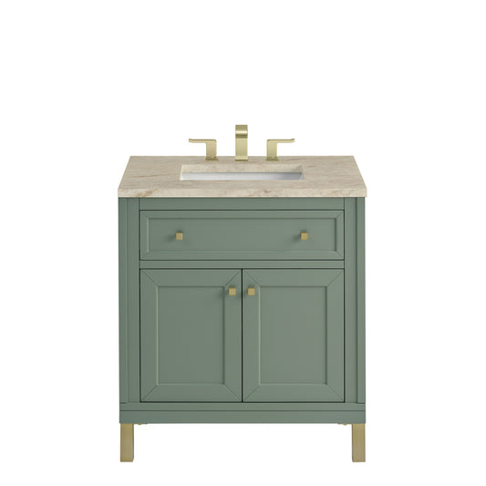 James Martin Vanities Chicago 30" Smokey Celadon Single Vanity With 3 CM Tajnar Eclos Top