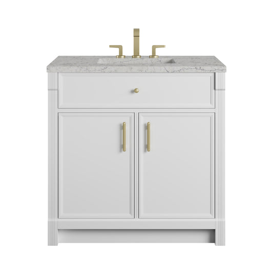 James Martin Vanities Bellshire 36" Bright White Single Vanity With 3 CM Eternal Jasmine Pearl Silestone Top