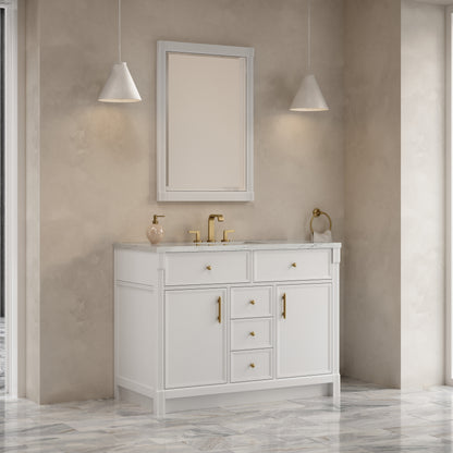 James Martin Vanities Bellshire 48" Bright White Single Vanity With 3 CM Ethereal Noctis Silestone Top and FreePower Wireless Charger