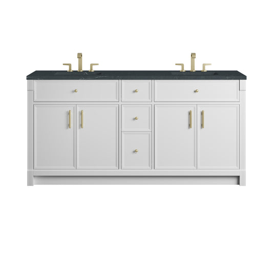 James Martin Vanities Bellshire 72" Bright White Double Vanity With 3 CM Charcoal Soapstone Silestone Top