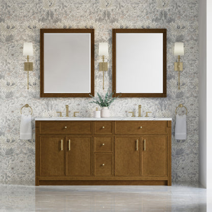 James Martin Vanities Bellshire 72" Honey Oak Double Vanity With 3 CM Ethereal Noctis Silestone Top