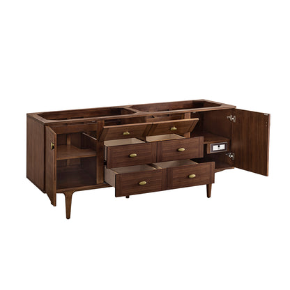 James Martin Vanities Amberly 72" Mid-Century Walnut Double Vanity With 3 CM Phantome Eclos Top
