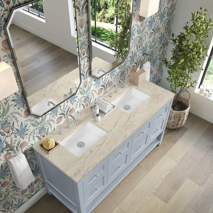 James Martin Vanities Breckenridge 60" Serenity Blue Double Vanity With 3cm Tajnar Eclos Top
