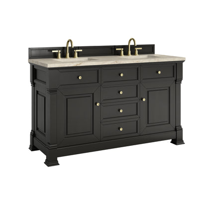James Martin Vanities Brookfield 60" Black Onyx Double Vanity With 3 CM Tajnar Eclos Top