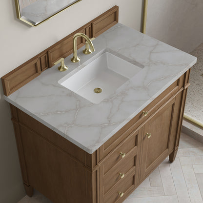 James Martin Vanities Brittany 36" Pecan Single Vanity With 3 CM Victorian Silver Silestone Top