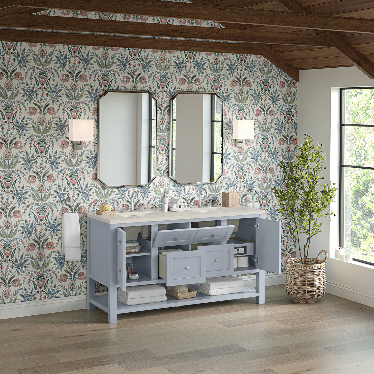 James Martin Vanities Breckenridge 60" Serenity Blue Double Vanity With 3cm Siberian Silestone Top