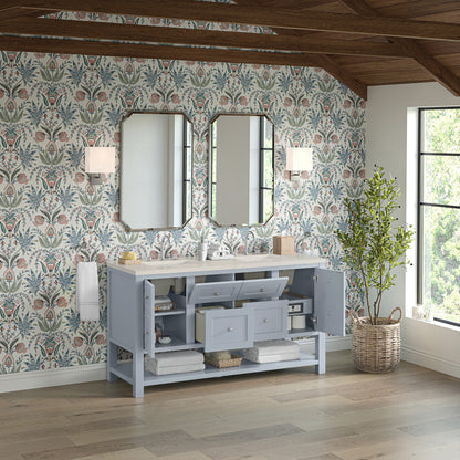 James Martin Vanities Breckenridge 60" Serenity Blue Double Vanity With 3cm Siberian Silestone Top