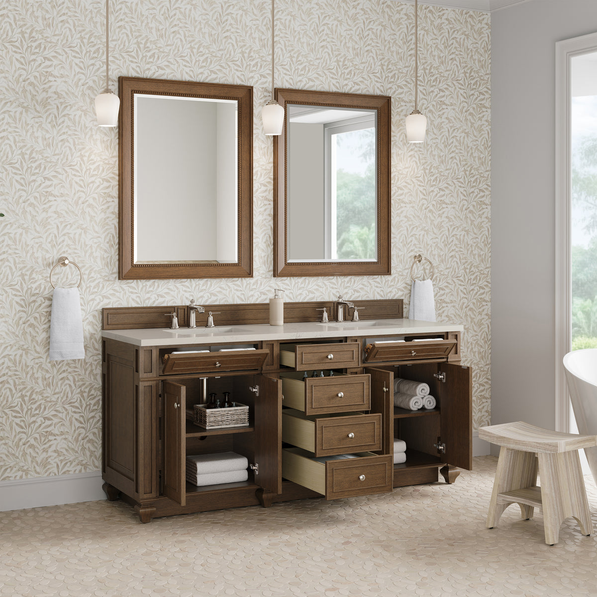 James Martin Vanities Bristol 72" Saddle Brown Double Vanity With 3 CM Siberian Silestone Top