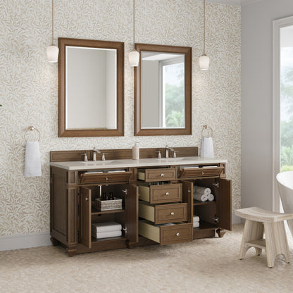 James Martin Vanities Bristol 72" Saddle Brown Double Vanity With 3 CM Siberian Silestone Top
