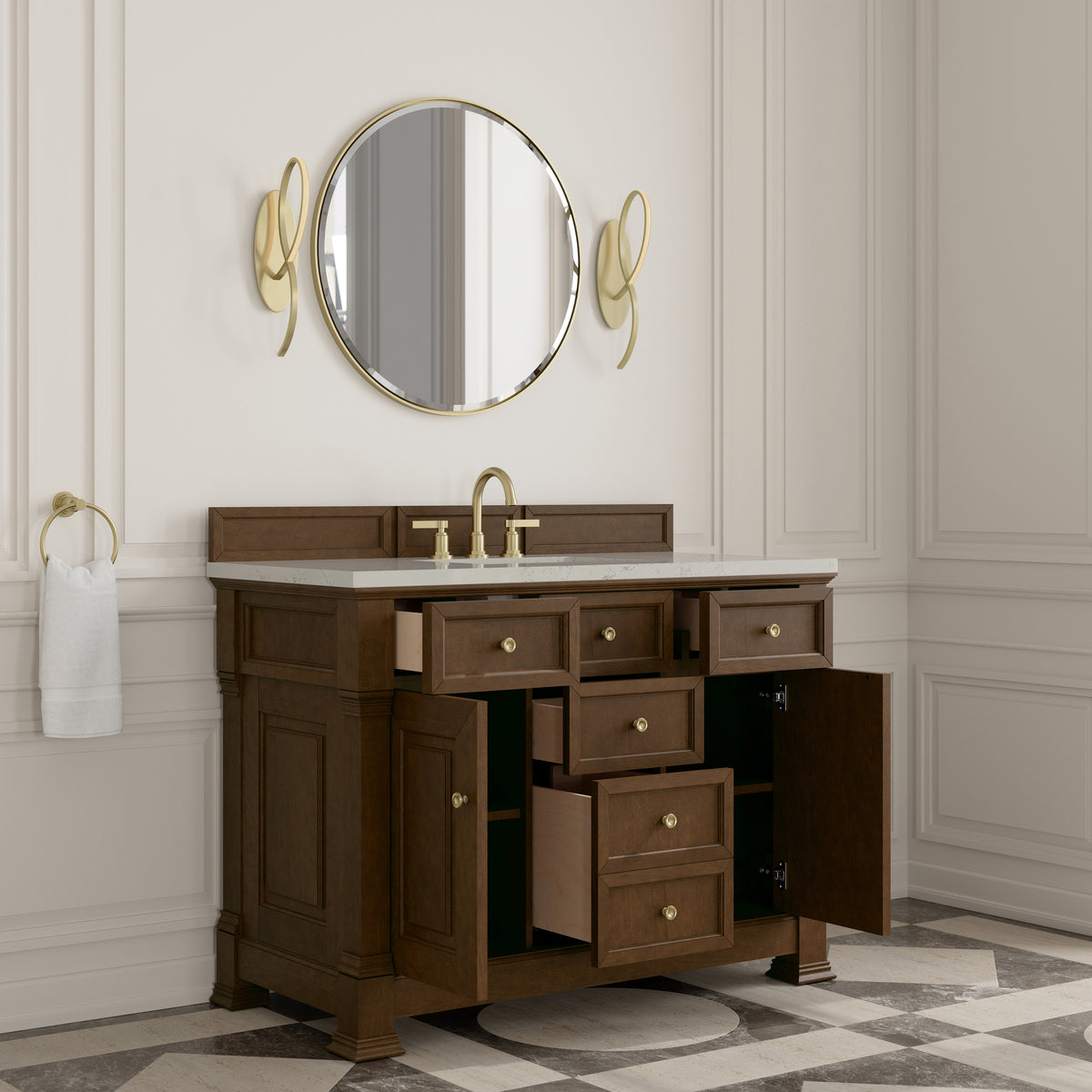 James Martin Vanities Brookfield 48" Honey Oak Single Vanity With 3 CM Siberian Silestone Top and FreePower Wireless Charger