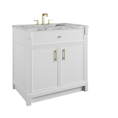 James Martin Vanities Bellshire 36" Bright White Single Vanity With 3 CM Carrara Marble Top