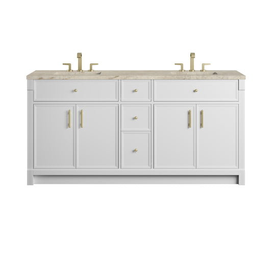 James Martin Vanities Bellshire 72" Bright White Double Vanity With 3 CM Tajnar Eclos Top