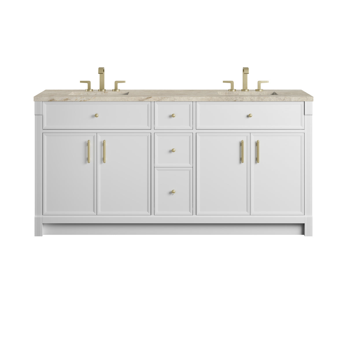 James Martin Vanities Bellshire 72" Bright White Double Vanity With 3 CM Tajnar Eclos Top and FreePower Wireless Charger