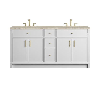 James Martin Vanities Bellshire 72" Bright White Double Vanity With 3 CM Tajnar Eclos Top and FreePower Wireless Charger