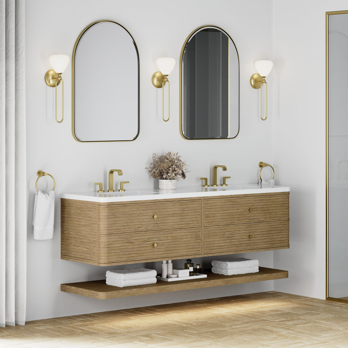 James Martin Vanities Allamari 72" Dune Mist Double Vanity With 3 CM White Zeus Silestone Top