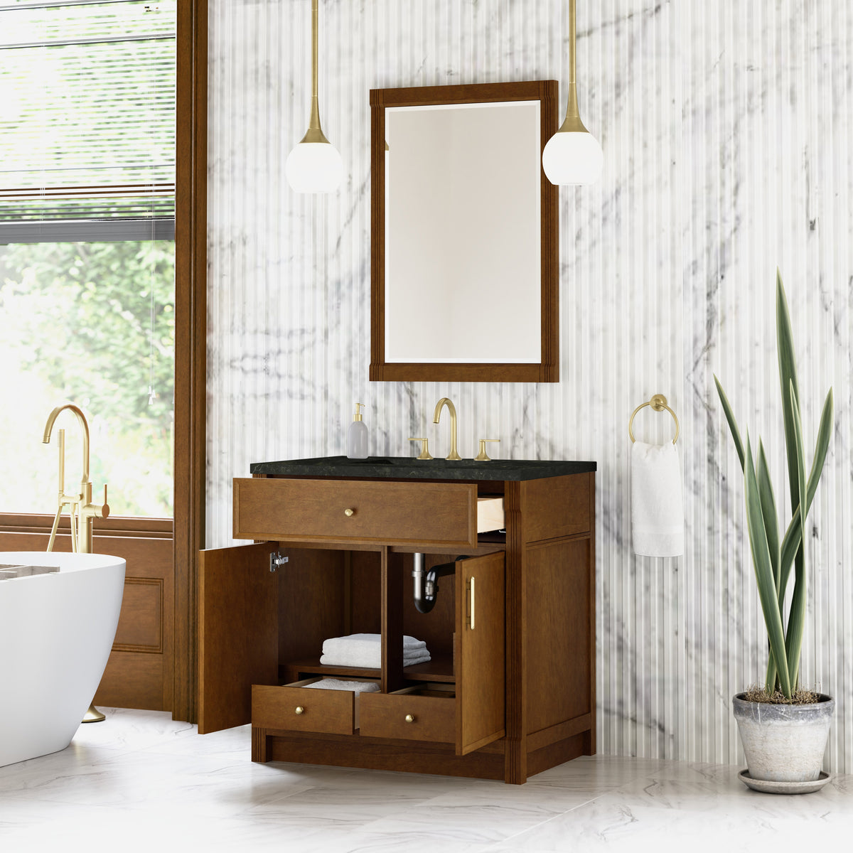 James Martin Vanities Bellshire 36" Honey Oak Single Vanity With 3 CM Phantome Eclos Top
