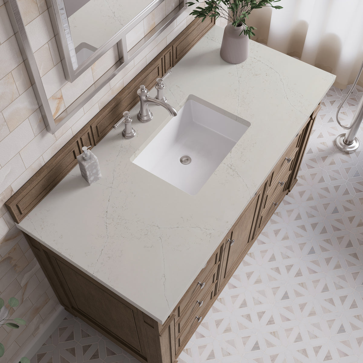 James Martin Vanities Bristol 48" Whitewashed Walnut Single Vanity With 3 CM Siberian Silestone Top