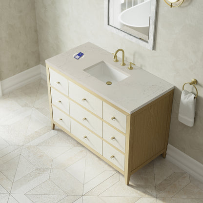 James Martin Vanities Celeste 48" Sunwashed Oak with Embossed Shagreen Single Vanity With 3 CM Siberian Silestone Top and FreePower Wireless Charger