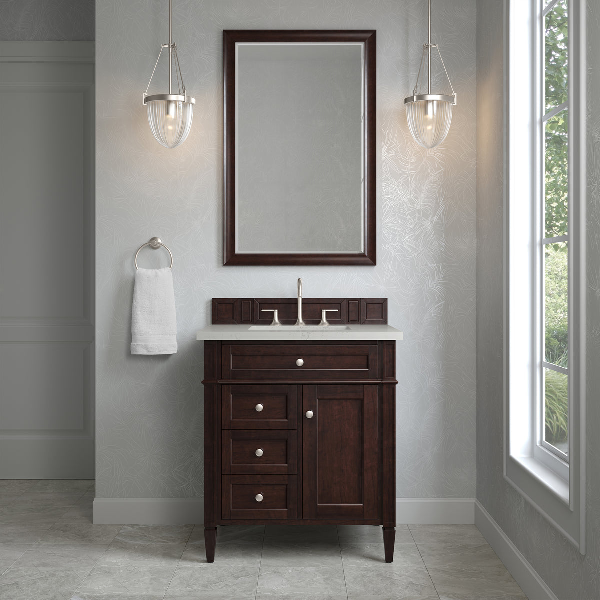 James Martin Vanities Brittany 30" Burnished Mahogany Single Vanity With 3 CM Siberian Silestone Top
