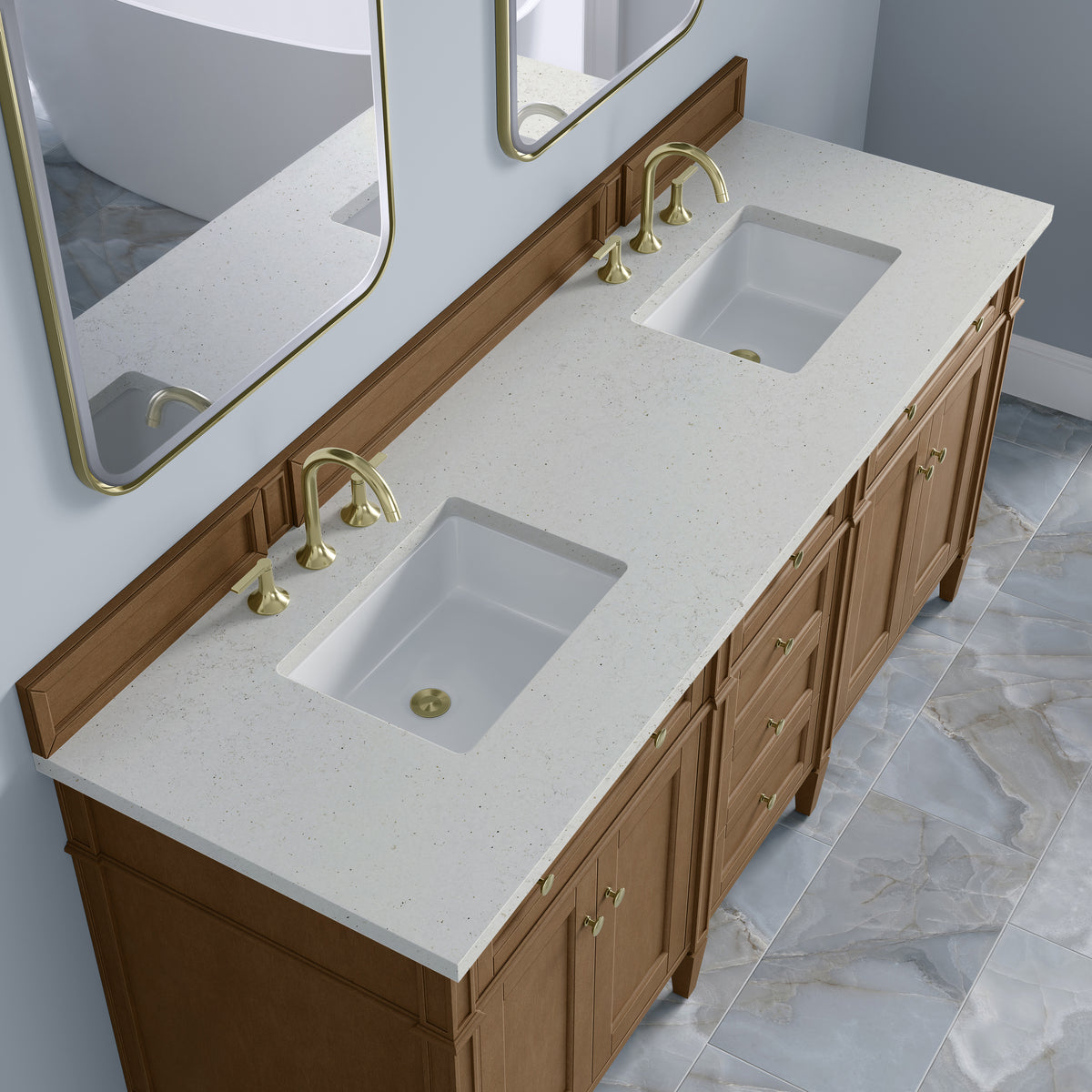 James Martin Vanities Brittany 72" Pecan Double Vanity With 3 CM Lime Delight Silestone Top