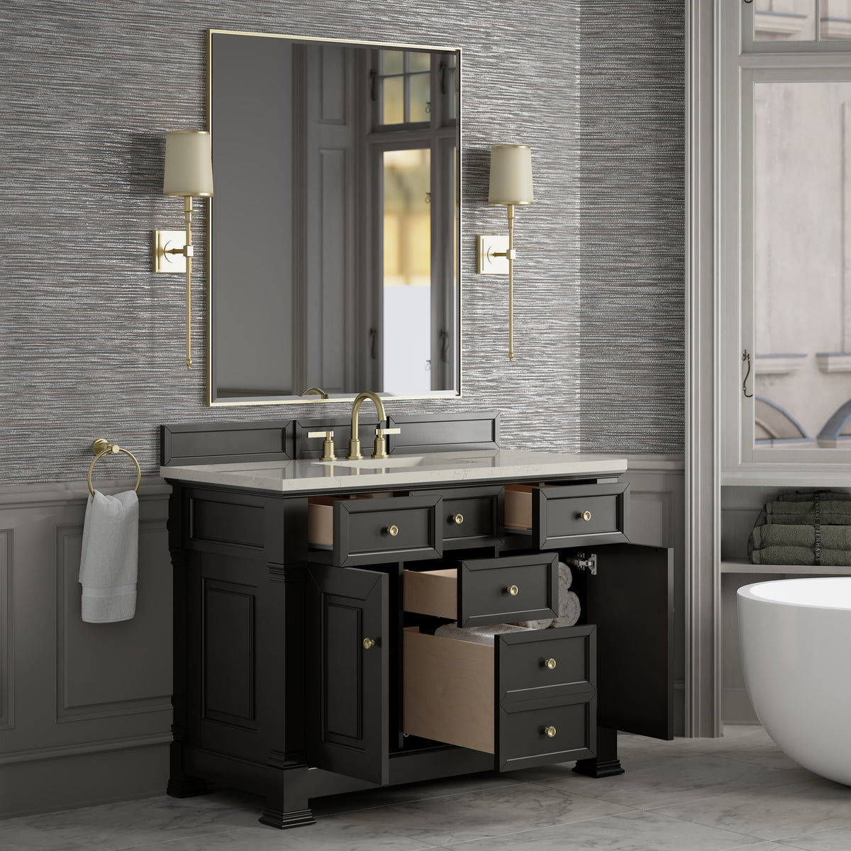 James Martin Vanities Brookfield 48" Black Onyx Single Vanity With 3 CM Siberian Silestone Top
