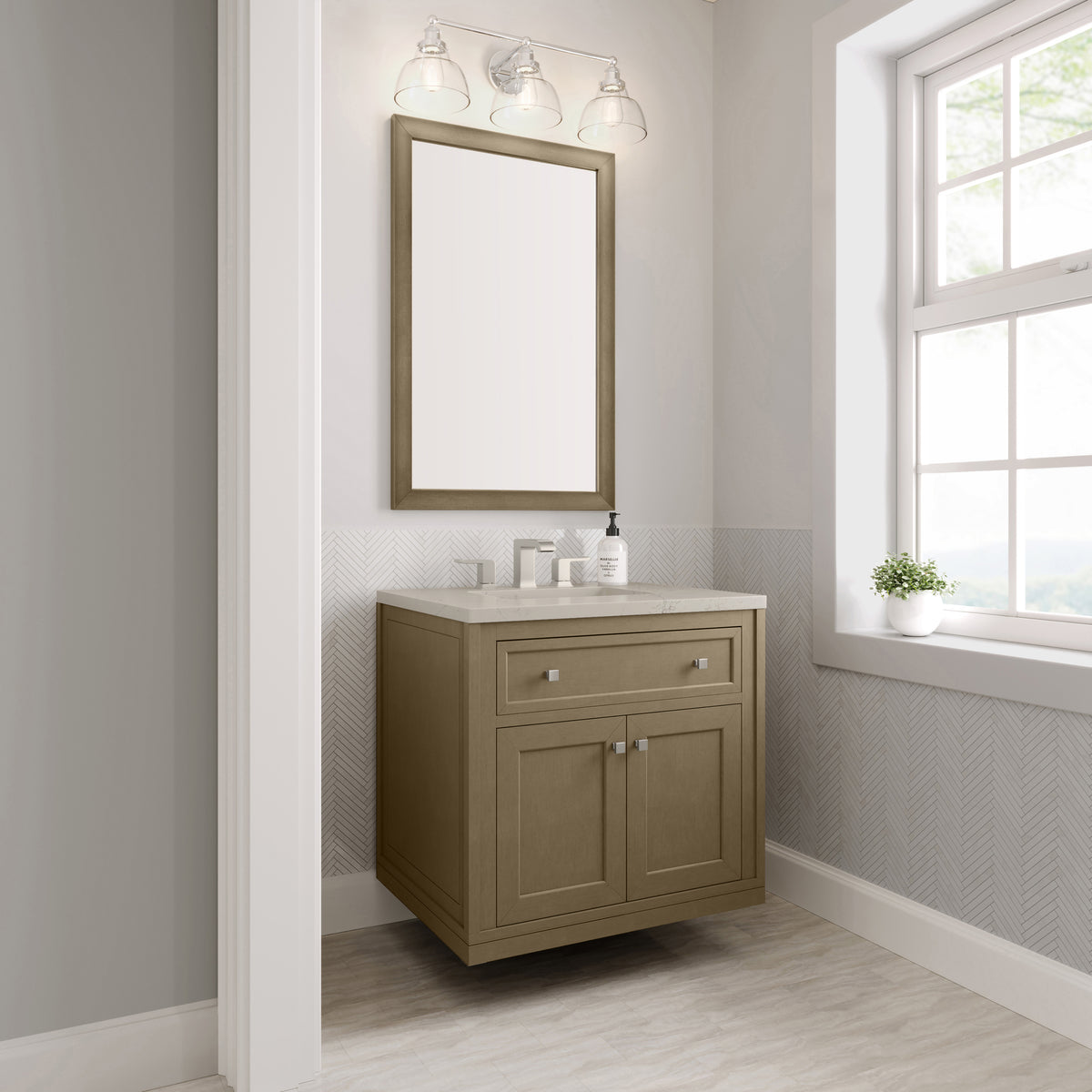 James Martin Vanities Chicago 30" Walnut Whisper Single Vanity With 3 CM Siberian Silestone Top