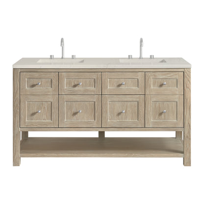 James Martin Vanities Breckenridge 60" Whitewashed Oak Double Vanity With 3cm Siberian Silestone Top