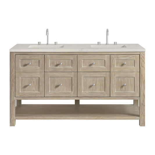 James Martin Vanities Breckenridge 60" Whitewashed Oak Double Vanity With 3cm Siberian Silestone Top