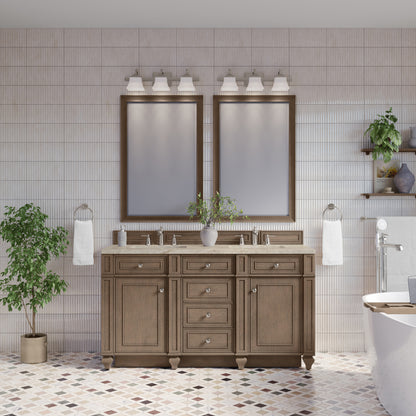 James Martin Vanities Bristol 60" Whitewashed Walnut Double Vanity With 3 CM Tajnar Eclos Top