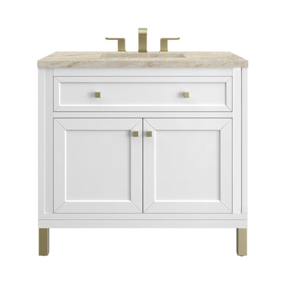 James Martin Vanities Chicago 36" Glossy White Single Vanity With 3 CM Tajnar Eclos Top